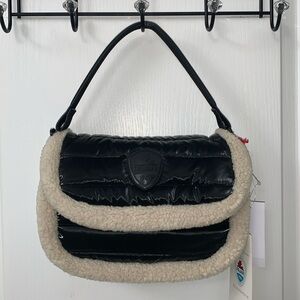 Pajar Quilted Puffer Crossbody Bag with Beige Sherpa Border